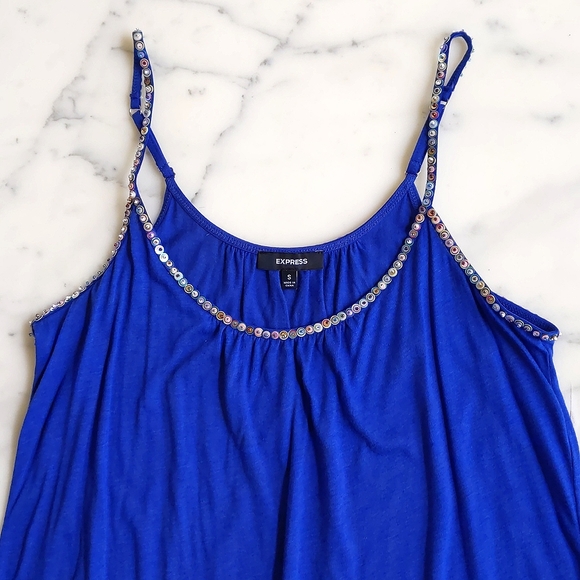 NWOT. Express Cotton Modal Loose Fit Tank Top with colorful sparkling and beads. - Picture 3 of 7
